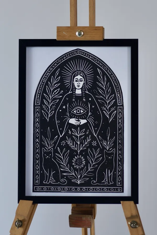 Зображення "All-seeing Eye" від Anastasiia Stasiuk , розмір: 21*30, матеріали: Лінолеум, чорнило, медіум: Графіка, місто: Львів, серія: Ліногравюри, ціна: $140